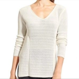 Athleta Highline White V Neck Tunic Sweater Long Sleeve